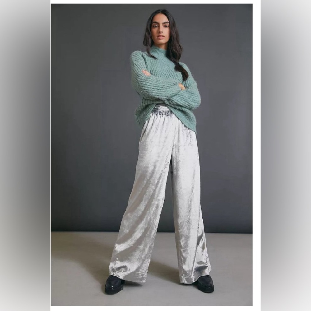 Maeve for Anthropologie - Velvet Silver Wide Leg Pants Size XL